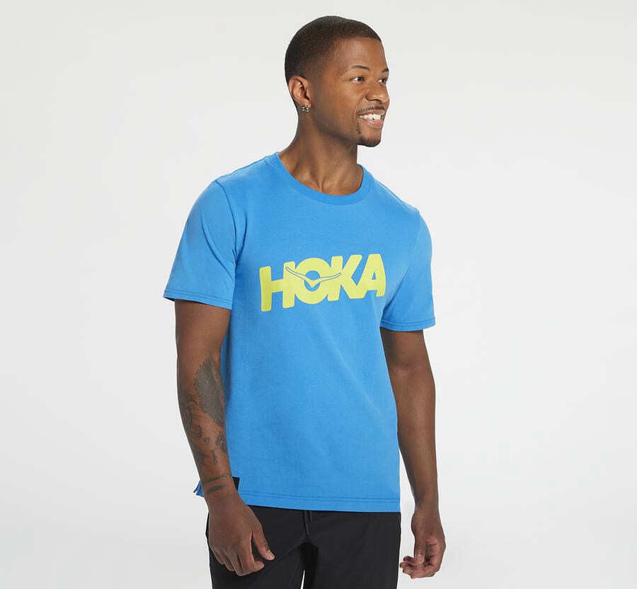 Hoka Australia One One Brand - Mens Tee Blue - MPIOY-1249